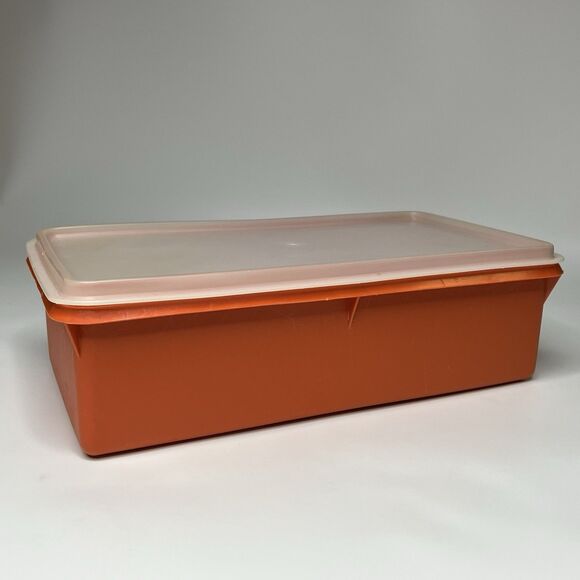 Vtg Tupperware Cracker Keeper Orange Model 677-7 with Sheer White Lid - Picture 1 of 11